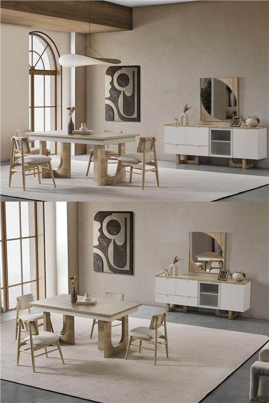 Eymense Palermo 4 Sandalyeli Yemek Odası Takımı Krem