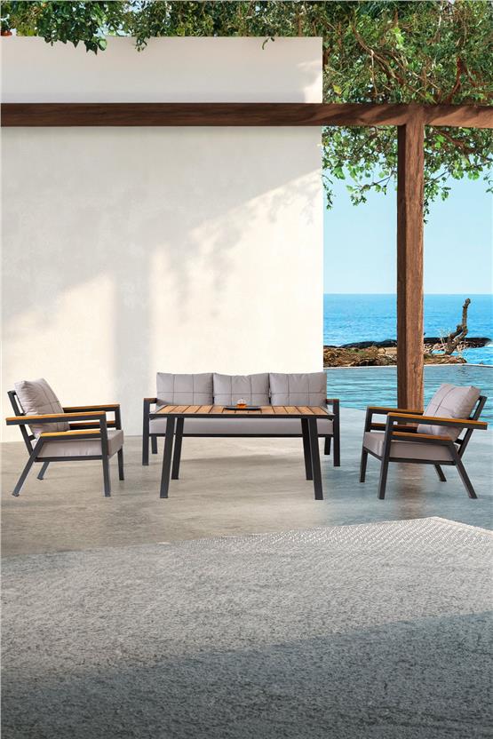 Eymense Palu Alüminyum Bahçe Oturma Grubu 3+1+1+Sehpa Gri