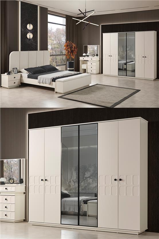 Eymense Petek Benchli Modern 6 Kapaklı Yatak Odası Takımı