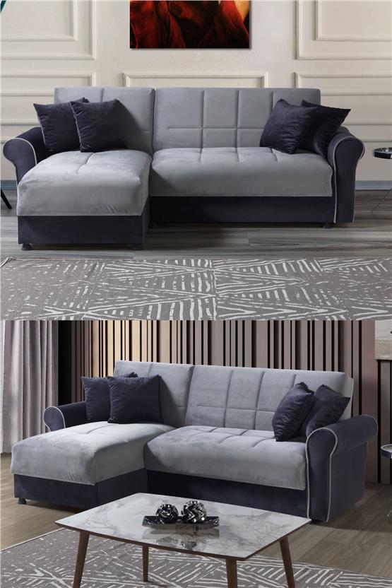 Eymense Petek Çekyatlı Yataklı Köşe Koltuk Takımı Çift Renk