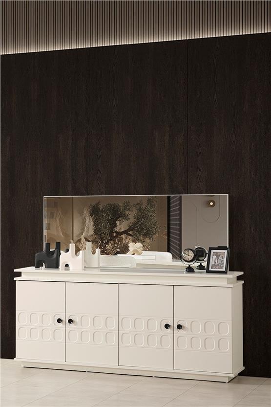 Eymense Petek Modern 4 Sandalyeli Açılır Masalı Yemek Odası Takımı Krem