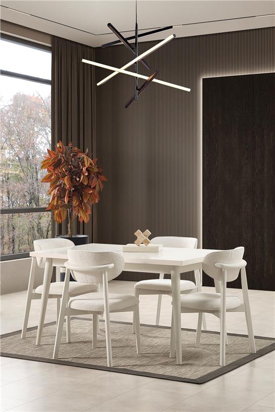 Eymense Petek Modern 4 Sandalyeli Açılır Masalı Yemek Odası Takımı Krem