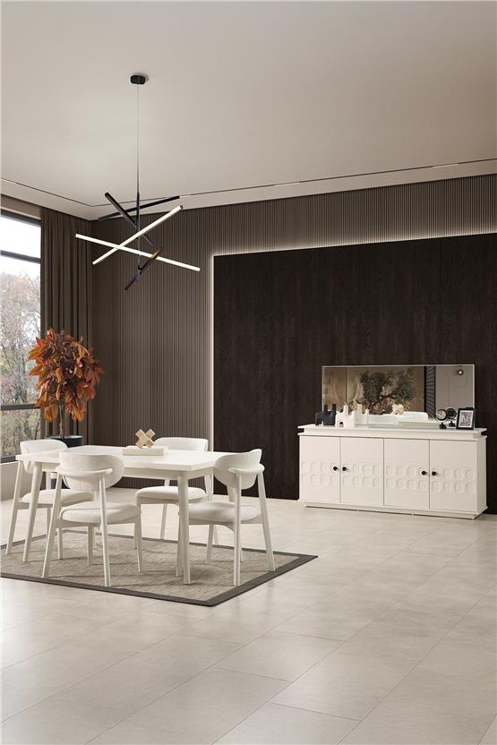 Eymense Petek Modern 4 Sandalyeli Açılır Masalı Yemek Odası Takımı Krem