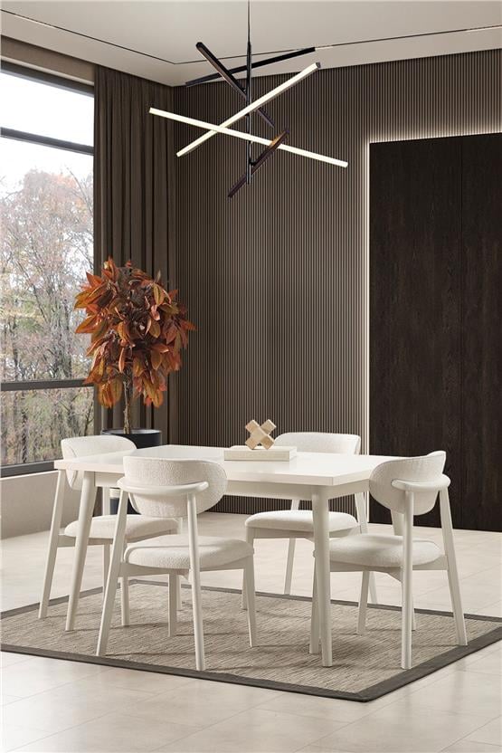 Eymense Petek Modern 4 Sandalyeli Açılır Masalı Yemek Masası Takımı Krem