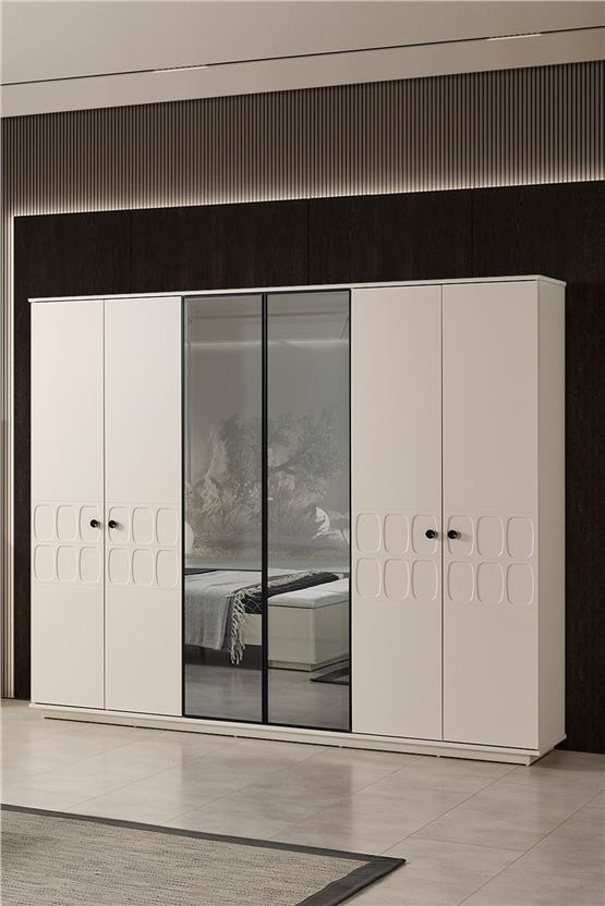 Eymense Petek Modern 6 Kapaklı Gardırop Dolap Krem