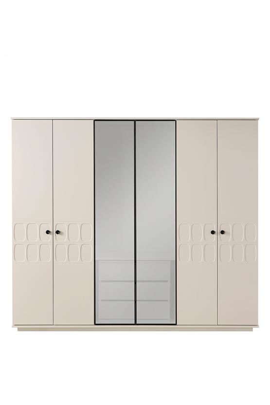 Eymense Petek Modern 6 Kapaklı Gardırop Dolap Krem