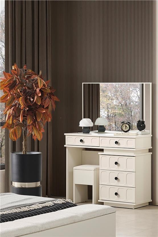 Eymense Petek Modern Aynalı Şifonyer Krem