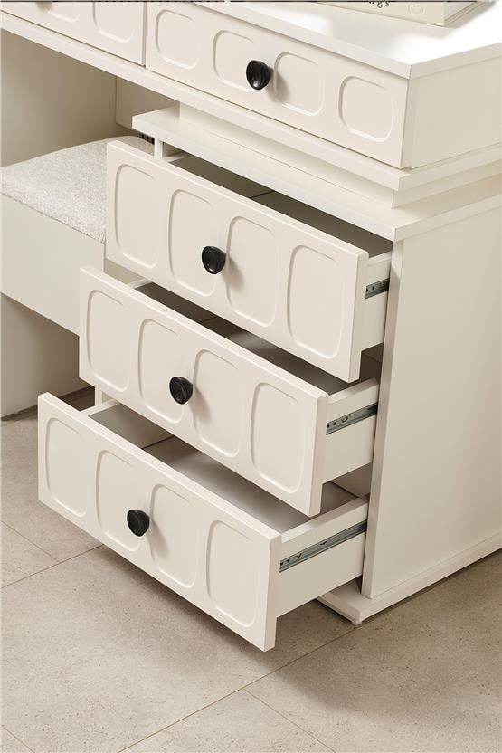 Eymense Petek Modern Aynalı Şifonyer Krem