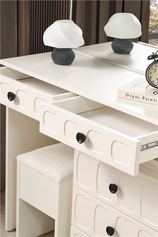 Eymense Petek Modern Aynalı Şifonyer Krem