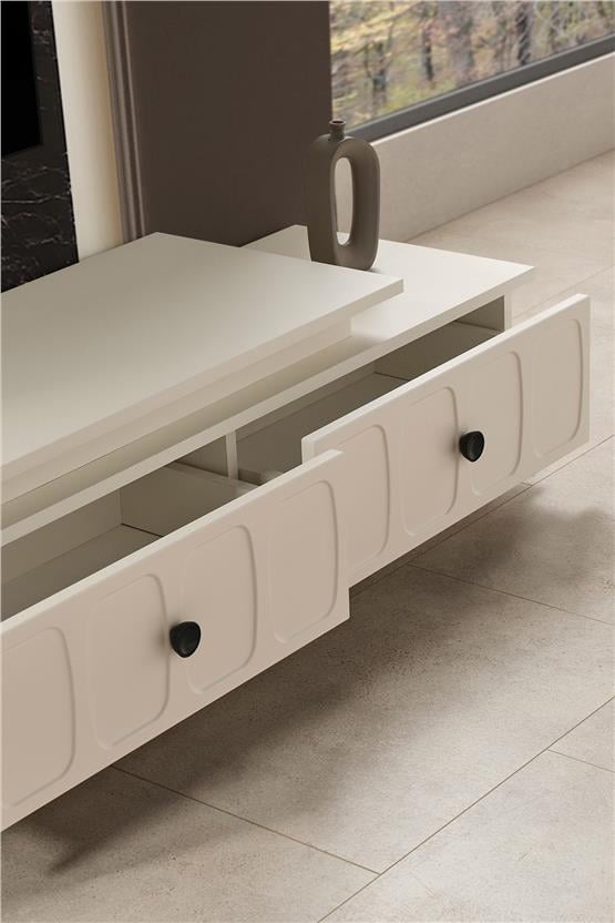 Eymense Petek Modern Tv Ünitesi Seti Krem