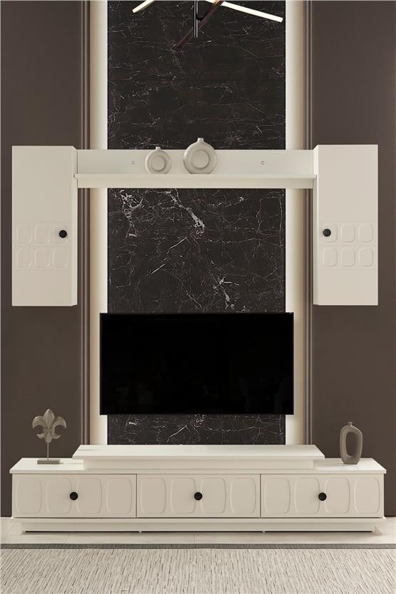 Eymense Petek Modern Tv Ünitesi Seti Krem