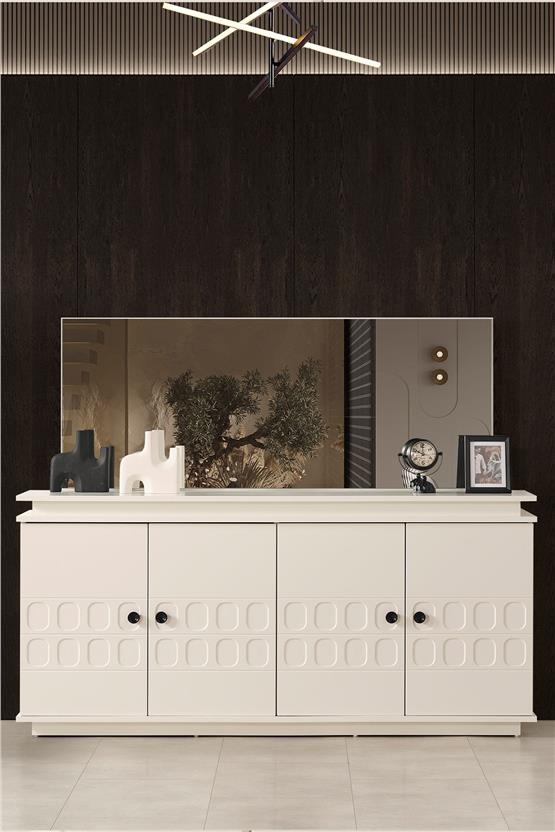 Eymense Petek Modern Yemek Odası Konsol Ayna Krem