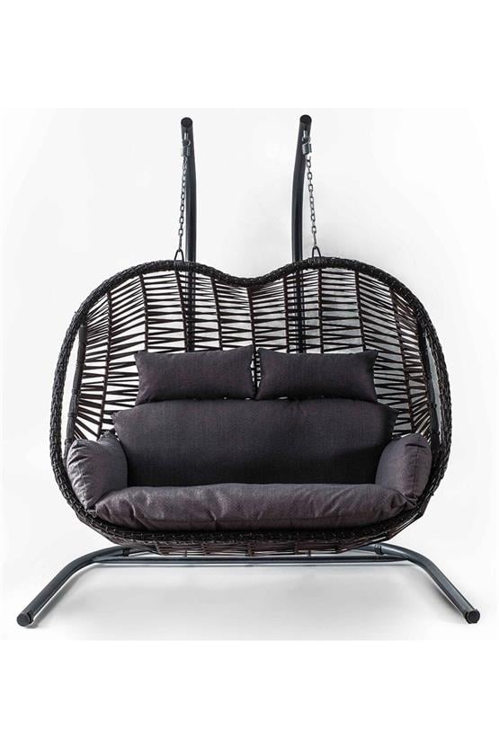 Eymense Pop Çift Kişilik Rattan Salıncak Kahve Gri Oturum