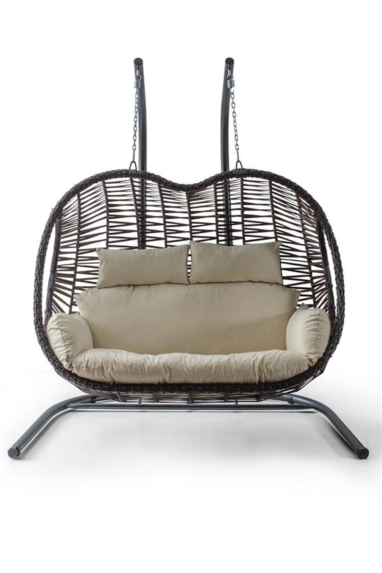 Eymense Pop Çift Kişilik Rattan Salıncak Kahve Krem Oturum