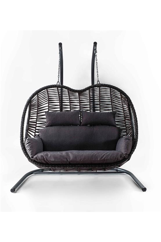 Eymense Pop Çift Kişilik Rattan Salıncak Kahve Gri Oturum