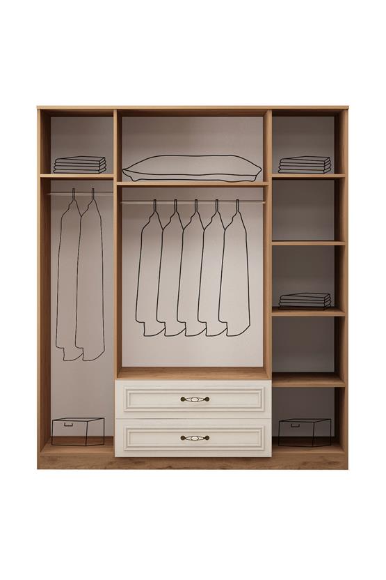 Eymense Raza 4 Kapaklı Aynalı Gardırop Aytaşı Meşe