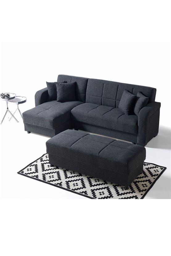 Eymense Roma Çekyatlı Puflu Yataklı Köşe Koltuk Takımı Antrasit