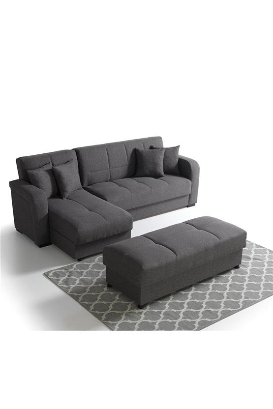 Eymense Roma Çekyatlı Puflu Yataklı Köşe Koltuk Takımı Gri