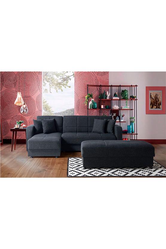 Eymense Roma Çekyatlı Puflu Yataklı Köşe Koltuk Takımı Antrasit