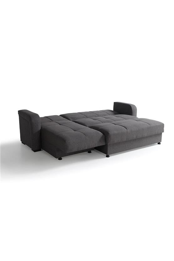 Eymense Roma Çekyatlı Puflu Yataklı Köşe Koltuk Takımı Gri