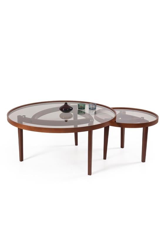 Eymense Rose Ceviz Yan Sehpalı Ikili Orta Sehpa Meşe