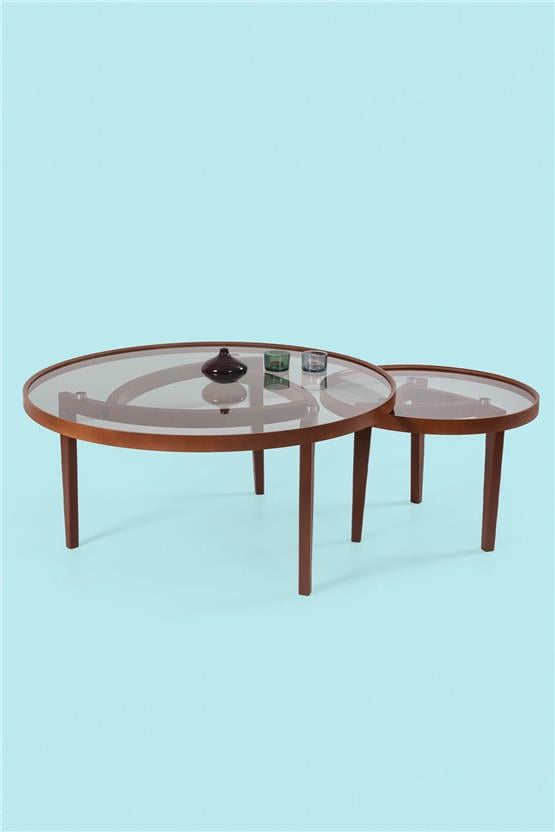 Eymense Rose Ceviz Yan Sehpalı Ikili Orta Sehpa Meşe