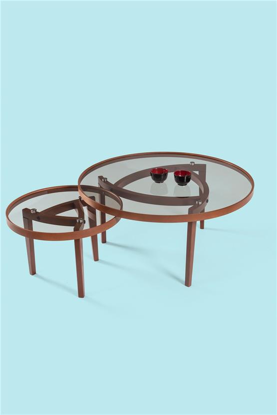 Eymense Rose Ceviz Yan Sehpalı Ikili Orta Sehpa Meşe