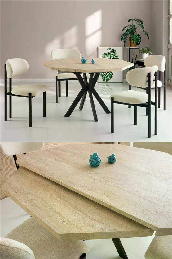 Eymense Selen 4 Sandalyeli Açılır Mutfak Masa Takımı Krem