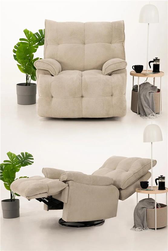 Eymense Soft Elektrik Mekanizmalı Tv Baba Koltuğu Sallanır Krem