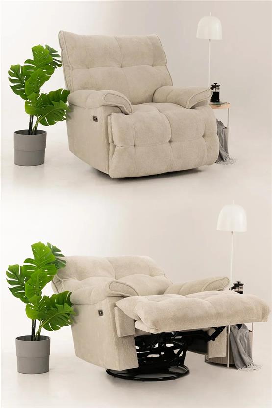 Eymense Soft Elektrik Mekanizmalı Tv Baba Koltuğu Sallanır Krem