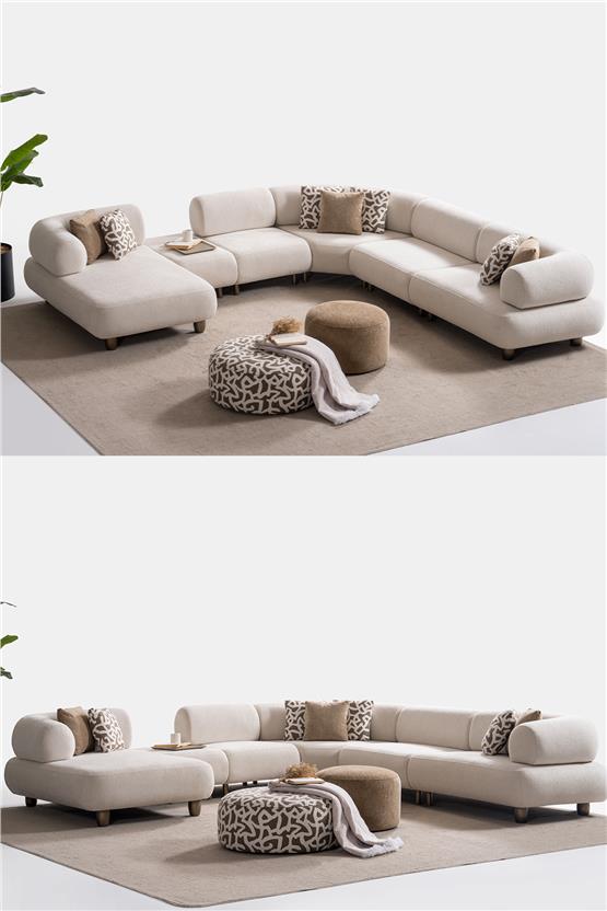 Eymense Solo Dinlenme Modüllü Puflu Köşe Koltuk Takımı