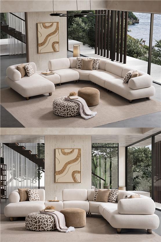 Eymense Solo Dinlenme Modüllü Puflu Köşe Koltuk Takımı