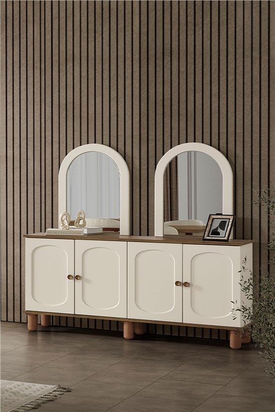 Eymense Sude Bohem 4 Sandalyeli Açılır Masalı Yemek Odası Takımı Krem