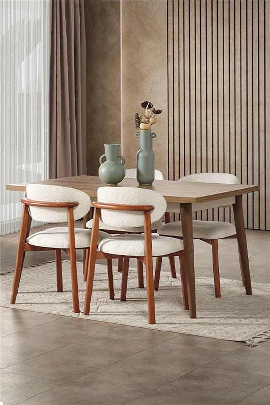 Eymense Sude Bohem 4 Sandalyeli Açılır Masalı Yemek Masası Takımı Ceviz