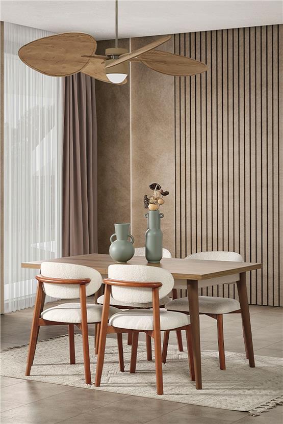 Eymense Sude Bohem 4 Sandalyeli Açılır Masalı Yemek Odası Takımı Krem