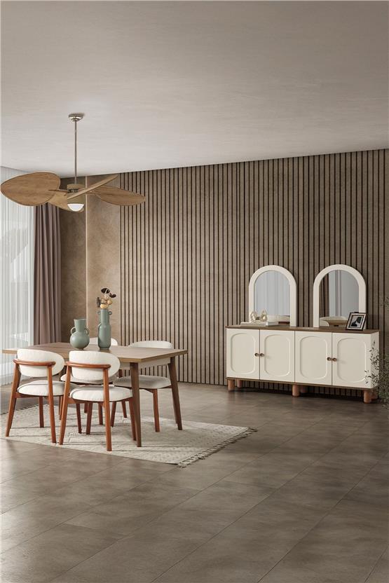 Eymense Sude Bohem 4 Sandalyeli Açılır Masalı Yemek Odası Takımı Krem