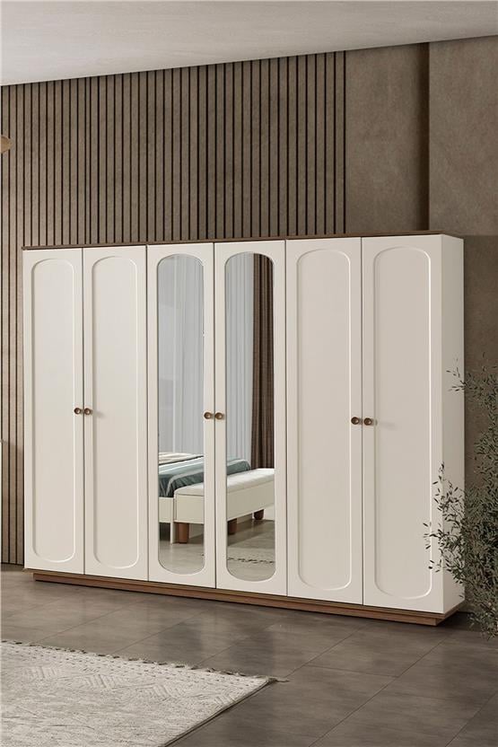 Eymense Sude Bohem Modern 6 Kapaklı Gardırop Dolap Krem