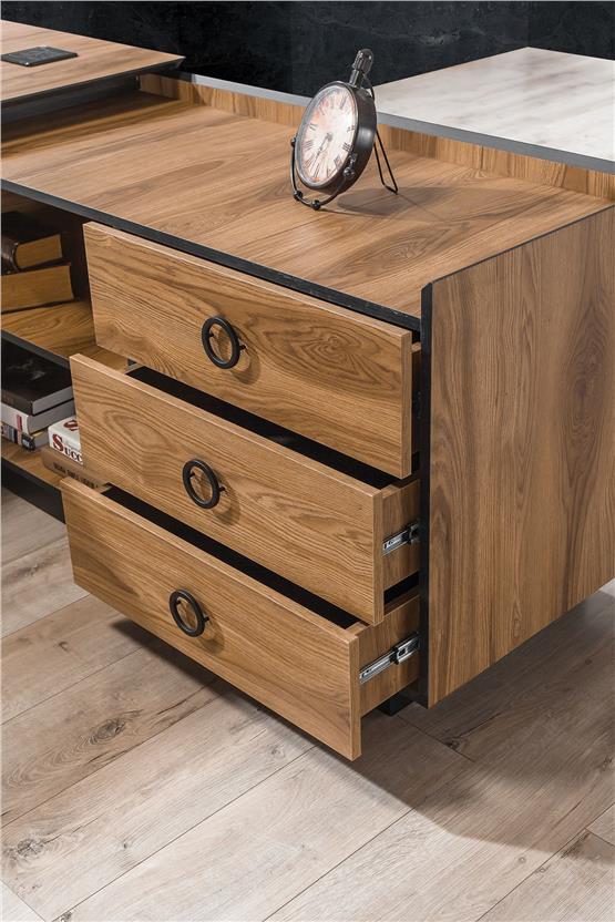 Eymense Ud Alfa Ses Sistemli Kablosuz Şarjlı Ofis Çalışma Masası Ceviz