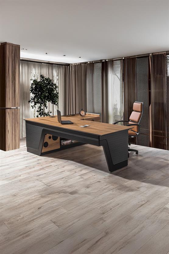 Eymense Ud Alfa Ses Sistemli Kablosuz Şarjlı Ofis Çalışma Masası Ceviz