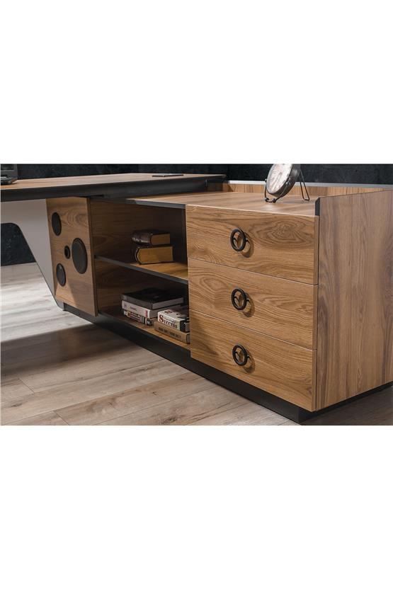 Eymense Ud Alfa Ses Sistemli Kablosuz Şarjlı Ofis Çalışma Masası Ceviz