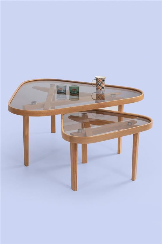 Eymense Vega Meşe Yan Sehpalı İkili Orta Sehpa Meşe