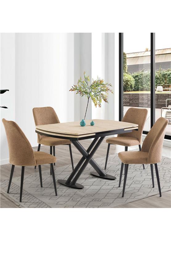 Eymense Versay 4 Sandalyeli Açılır Mutfak Masa Takımı Krem