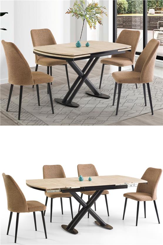 Eymense Versay 4 Sandalyeli Açılır Mutfak Masa Takımı Krem