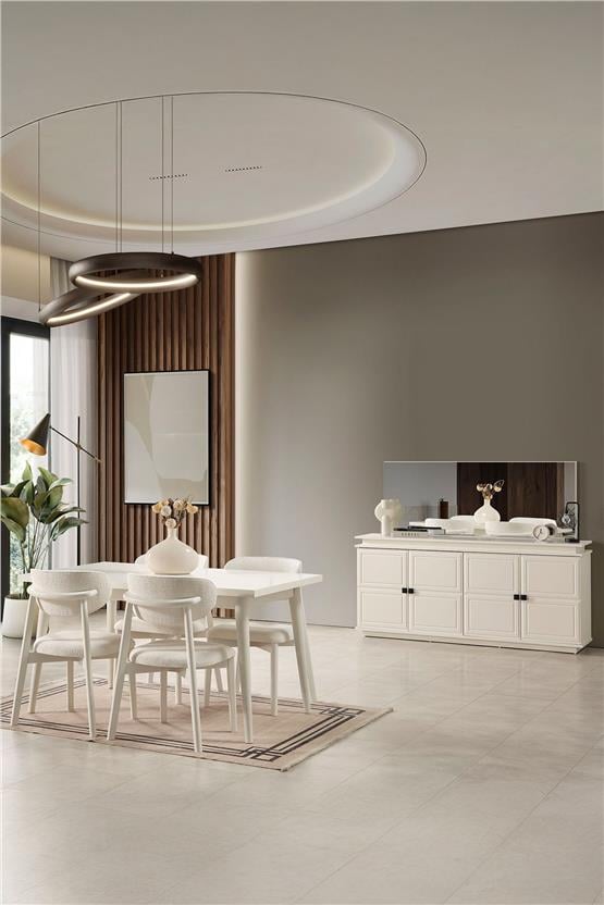 Eymense Vizyon Modern 4 Sandalyeli Açılır Masalı Yemek Odası Takımı Krem