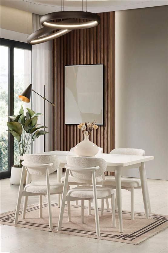 Eymense Vizyon Modern 4 Sandalyeli Açılır Masalı Yemek Odası Takımı Krem