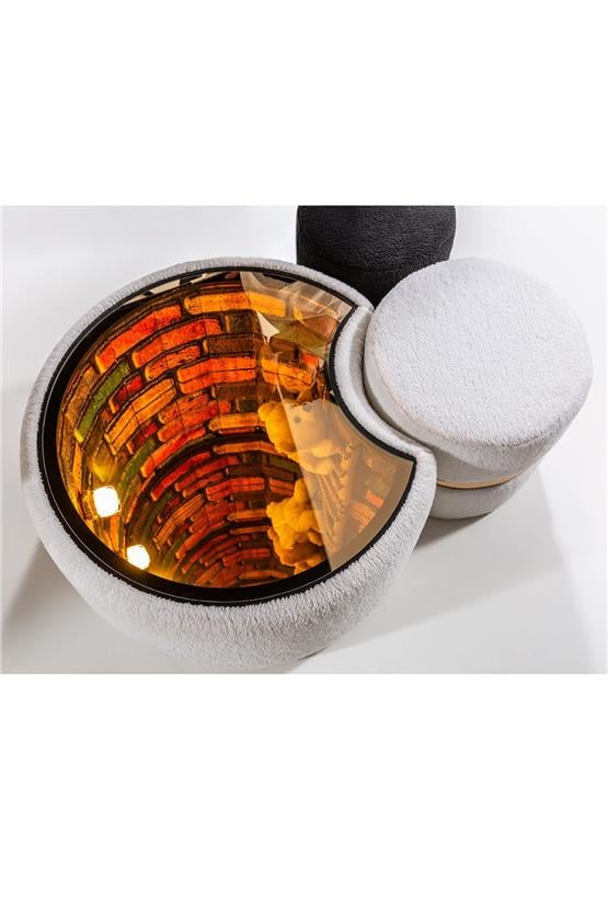 Eymense Well 3D Boyutlu Sonsuz Puflu Modüllü Üçlü Orta Sehpa Beyaz