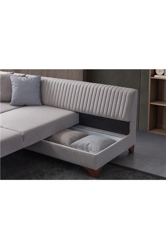 Eymense West Köşe Koltuk Takımı Krem Keten Krem