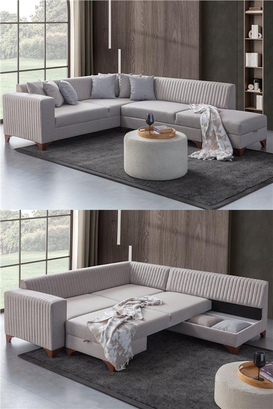 Eymense West Köşe Koltuk Takımı Krem Keten Krem