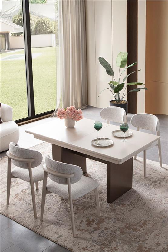 Eymense Zen 4 Sandalyeli Modern Yemek Masa Takımı Krem