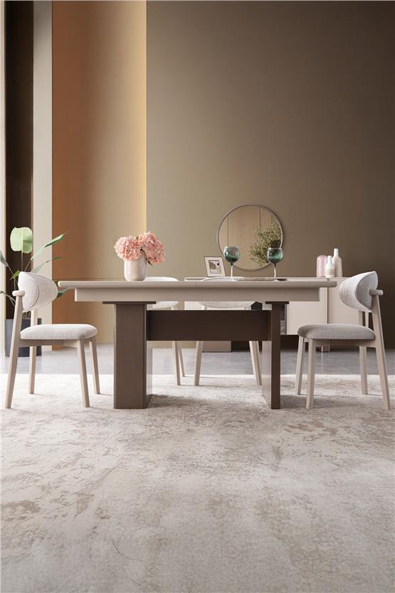Eymense Zen 4 Sandalyeli Modern Yemek Masa Takımı Krem